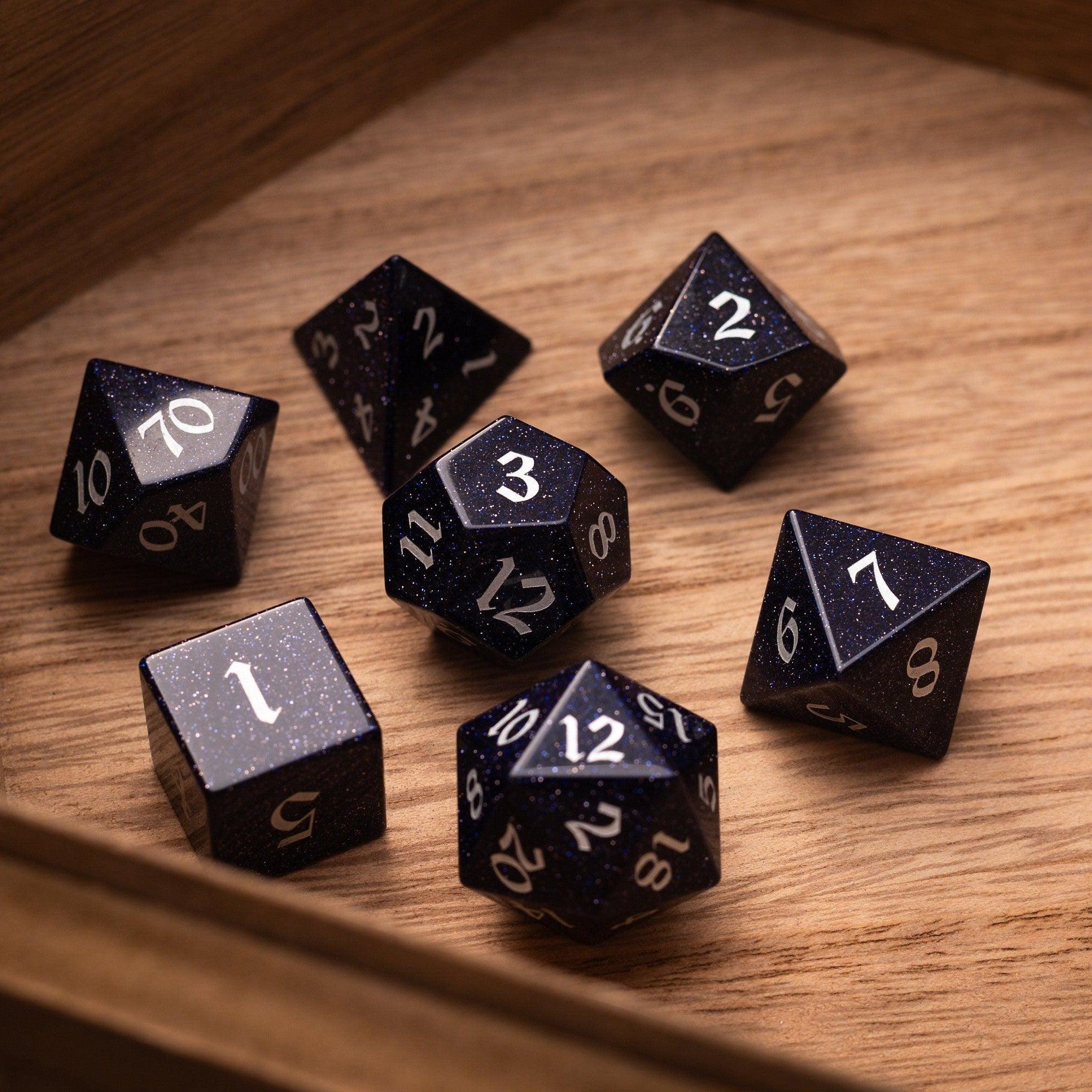 Blue Sandstone Silver Font Gemstone DND Dice Set - The misfit market