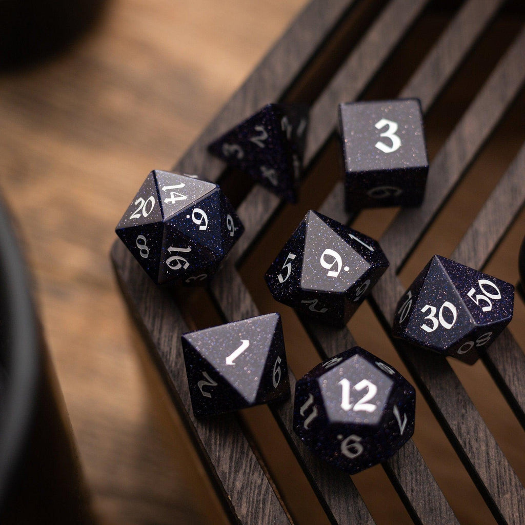 Blue Sandstone Silver Font Gemstone DND Dice Set - The misfit market