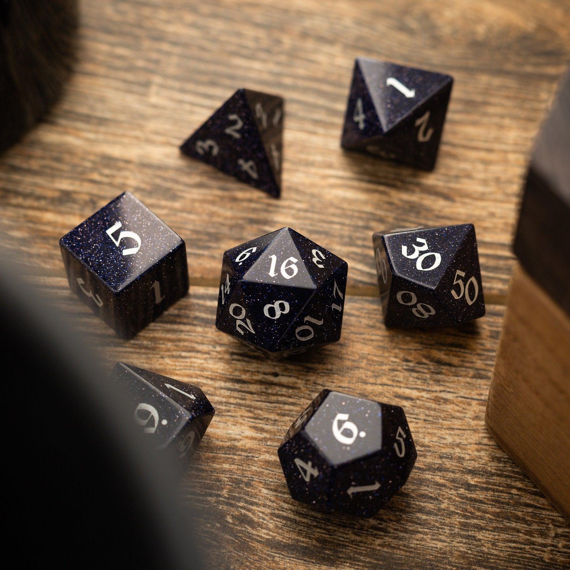 Blue Sandstone Silver Font Gemstone DND Dice Set - The misfit market