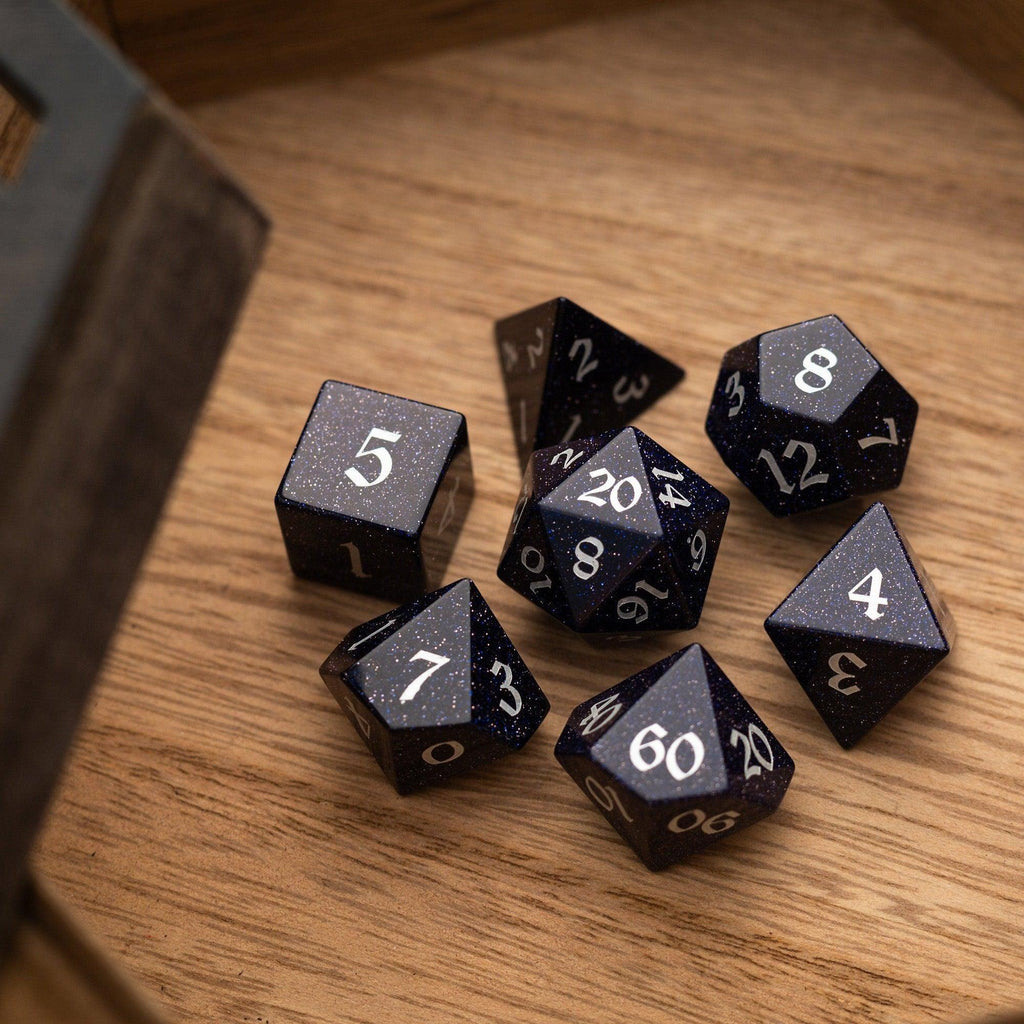 Blue Sandstone Silver Font Gemstone DND Dice Set - The misfit market