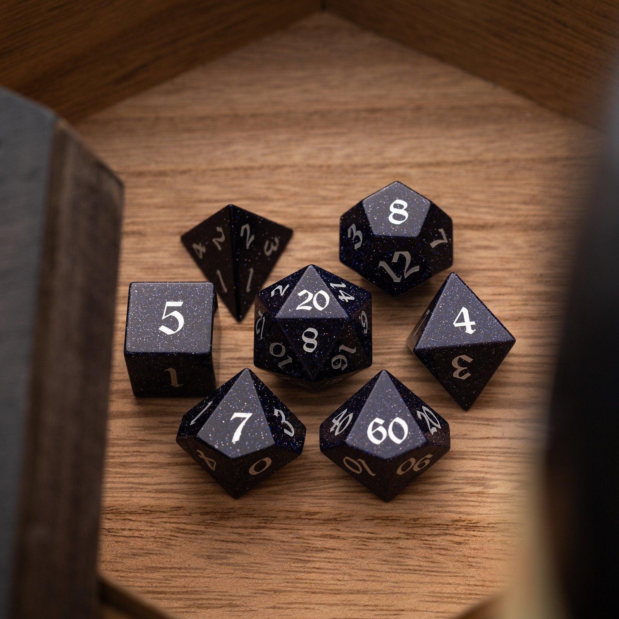 Blue Sandstone Silver Font Gemstone DND Dice Set - The misfit market