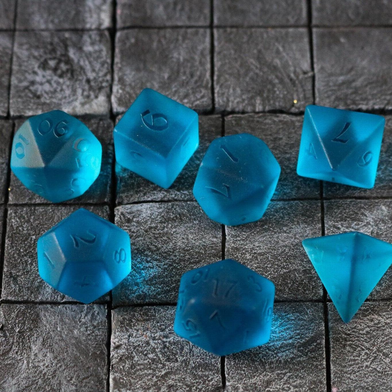 Blue Zircon Hand Carved Glass DND Dice Set - The misfit market