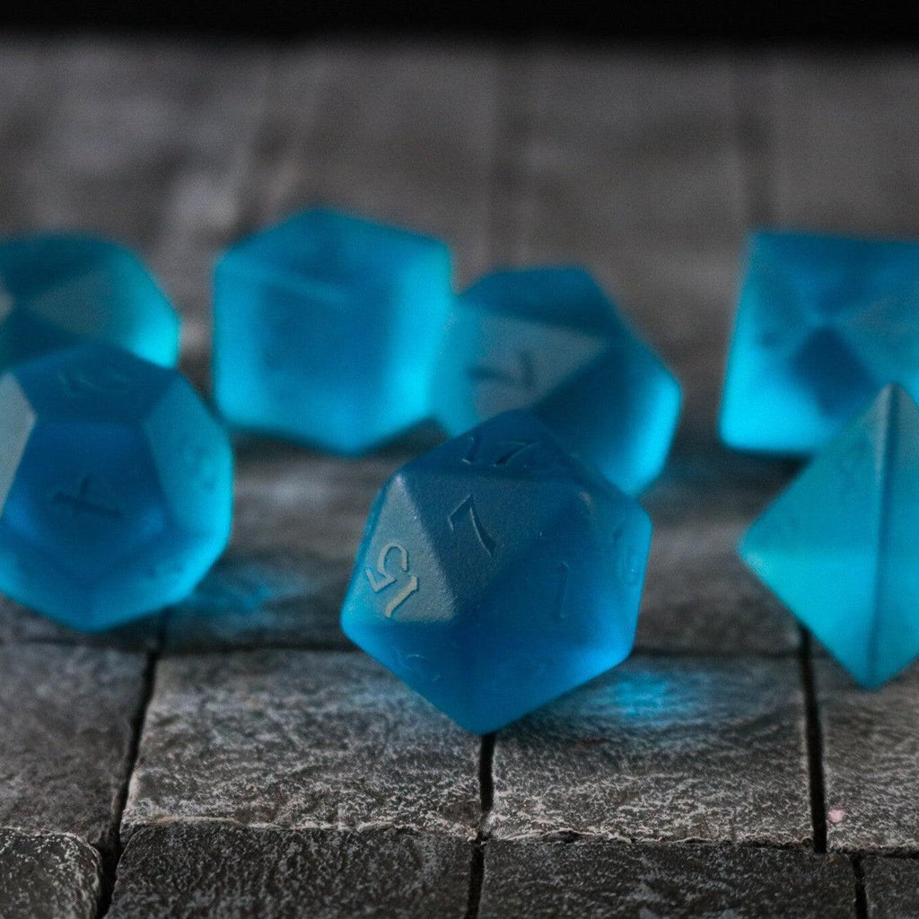 Blue Zircon Hand Carved Glass DND Dice Set - The misfit market