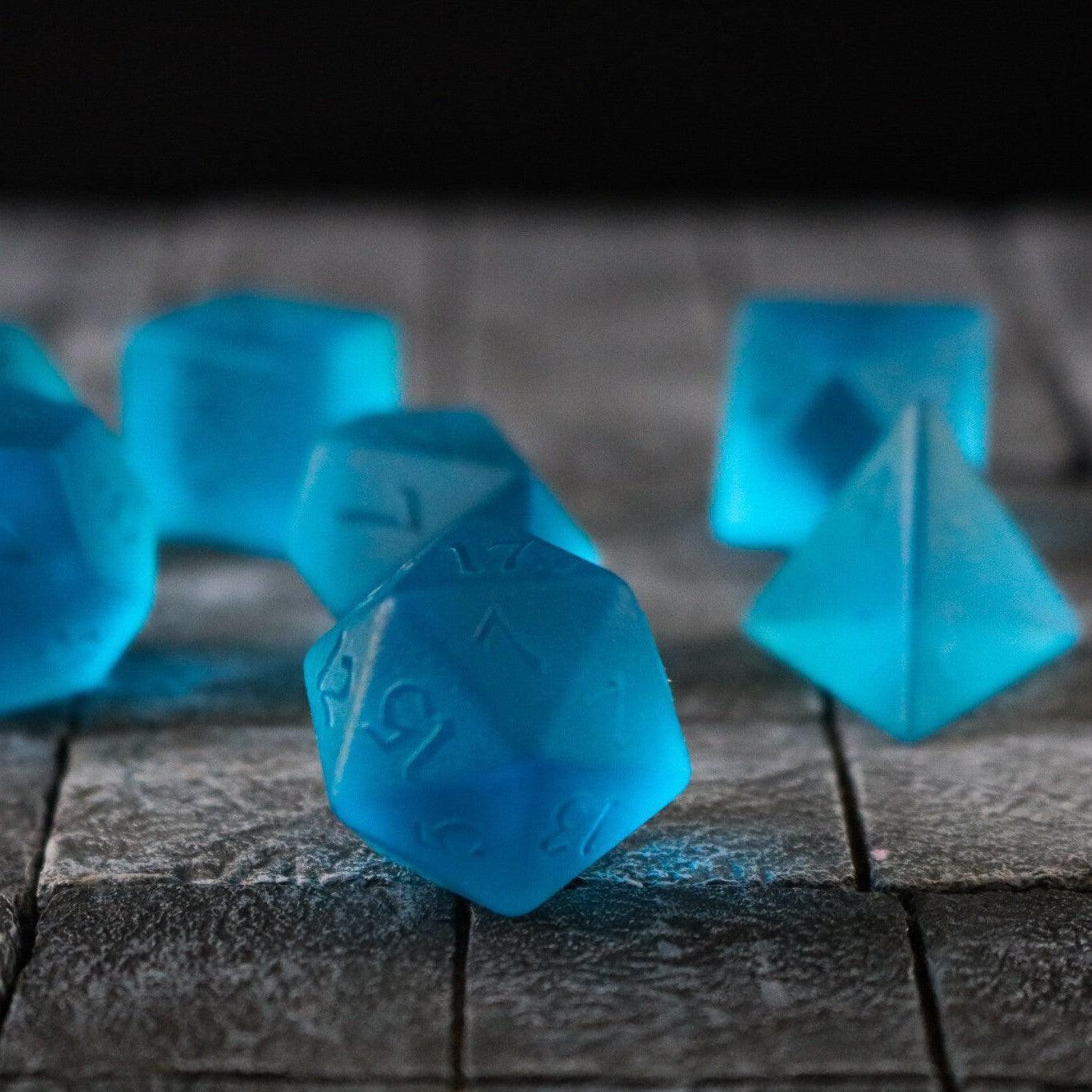 Blue Zircon Hand Carved Glass DND Dice Set - The misfit market
