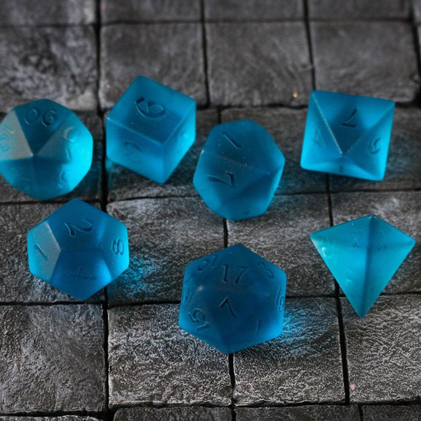 Blue Zircon Hand Carved Glass DND Dice Set - The misfit market
