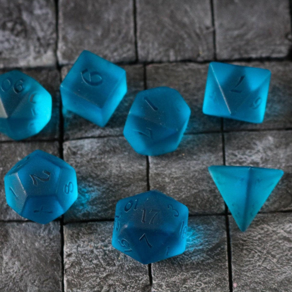 Blue Zircon Hand Carved Glass DND Dice Set - The misfit market