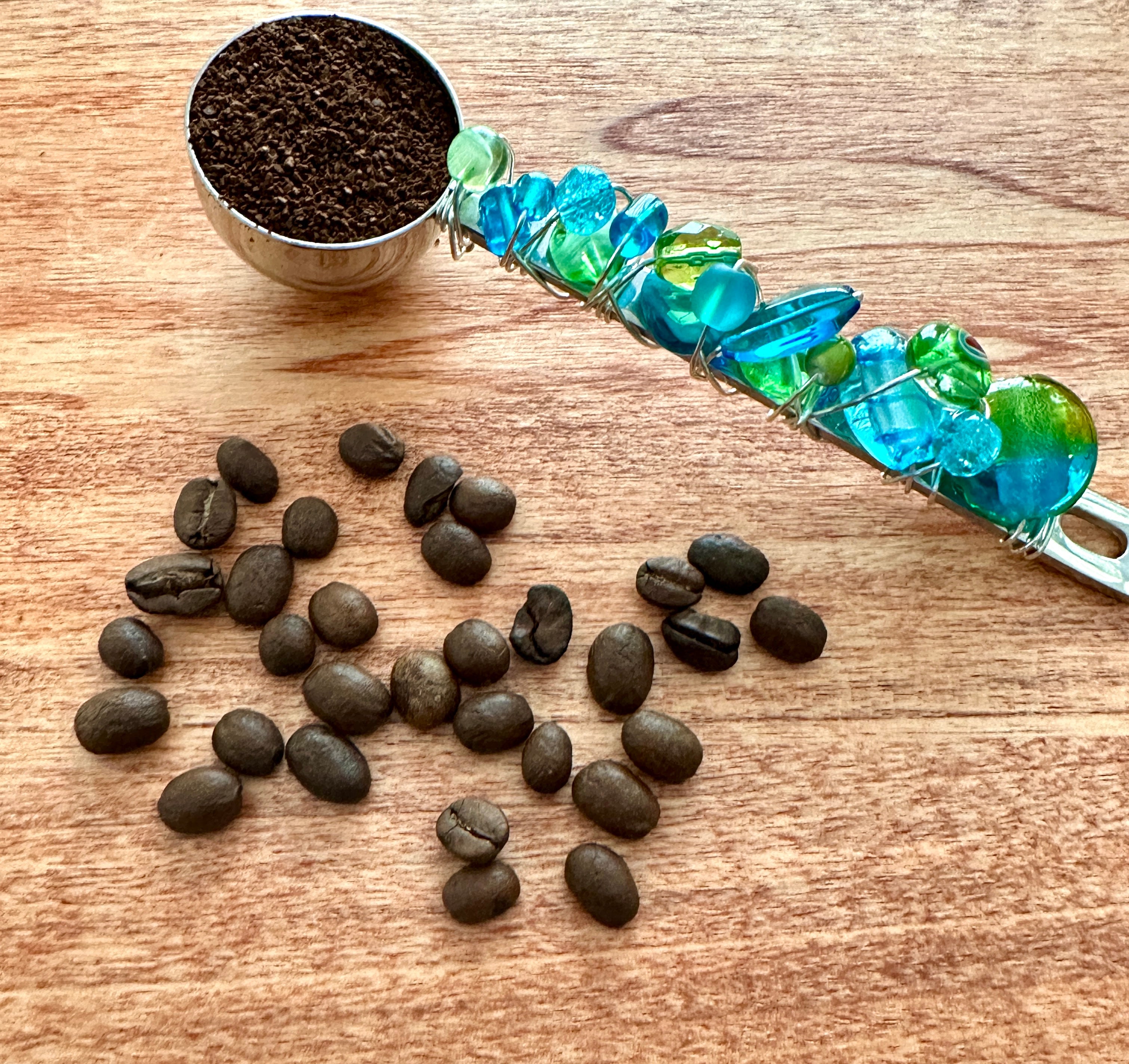 Beaded Wire Wrapped Coffee Scoop - Turquoise & Green - The misfit market