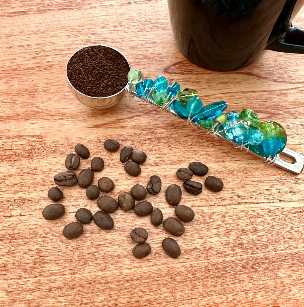 Beaded Wire Wrapped Coffee Scoop - Turquoise & Green - The misfit market