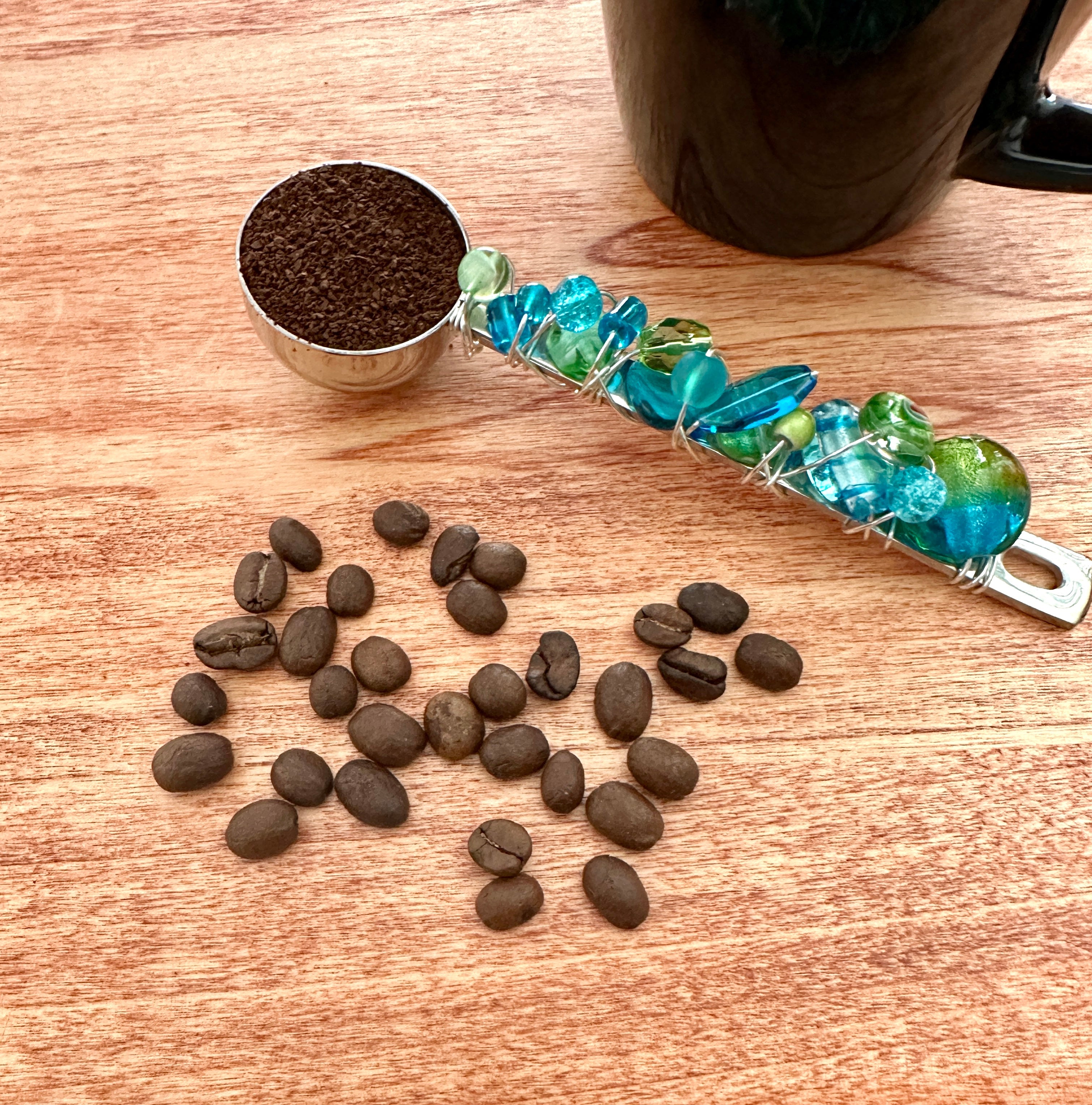 Beaded Wire Wrapped Coffee Scoop - Turquoise & Green - The misfit market