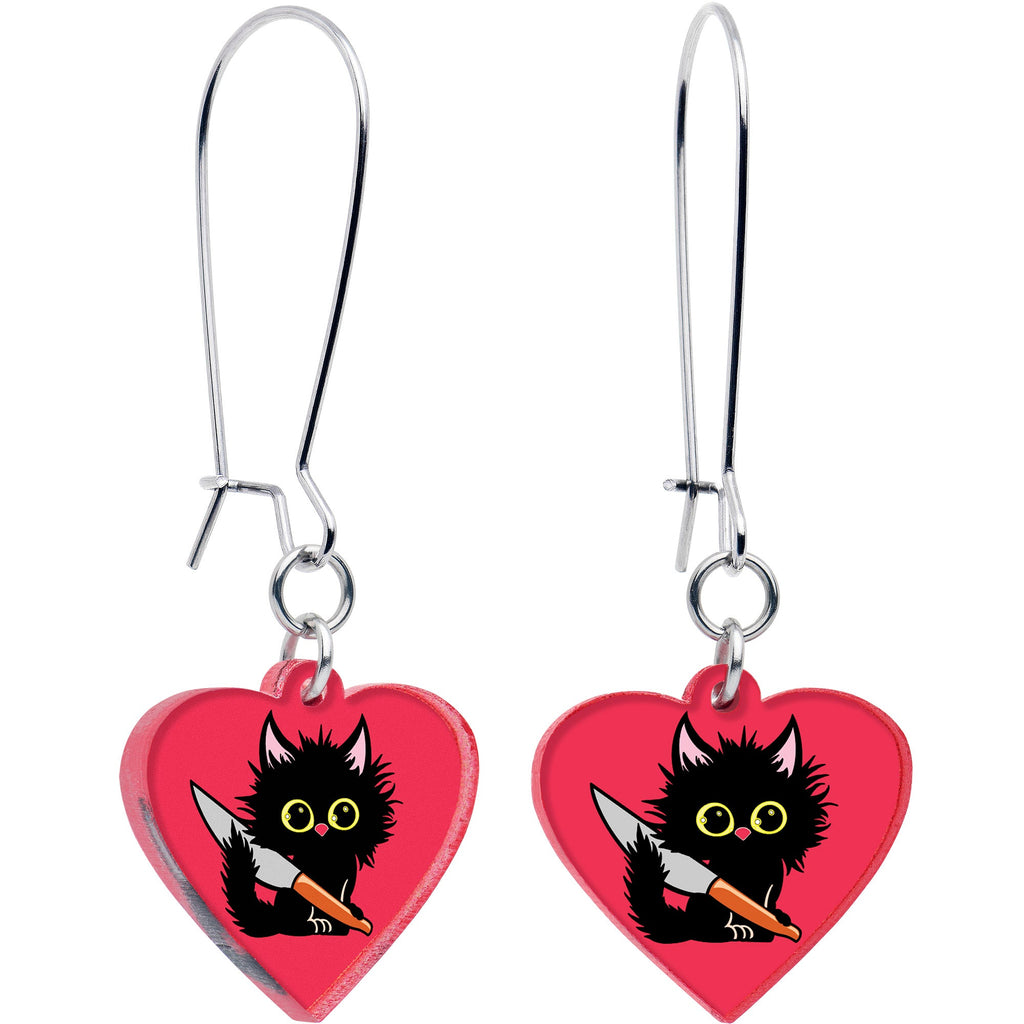 Heart Staby Cat Dangle Earrings by Onyx O - The misfit market