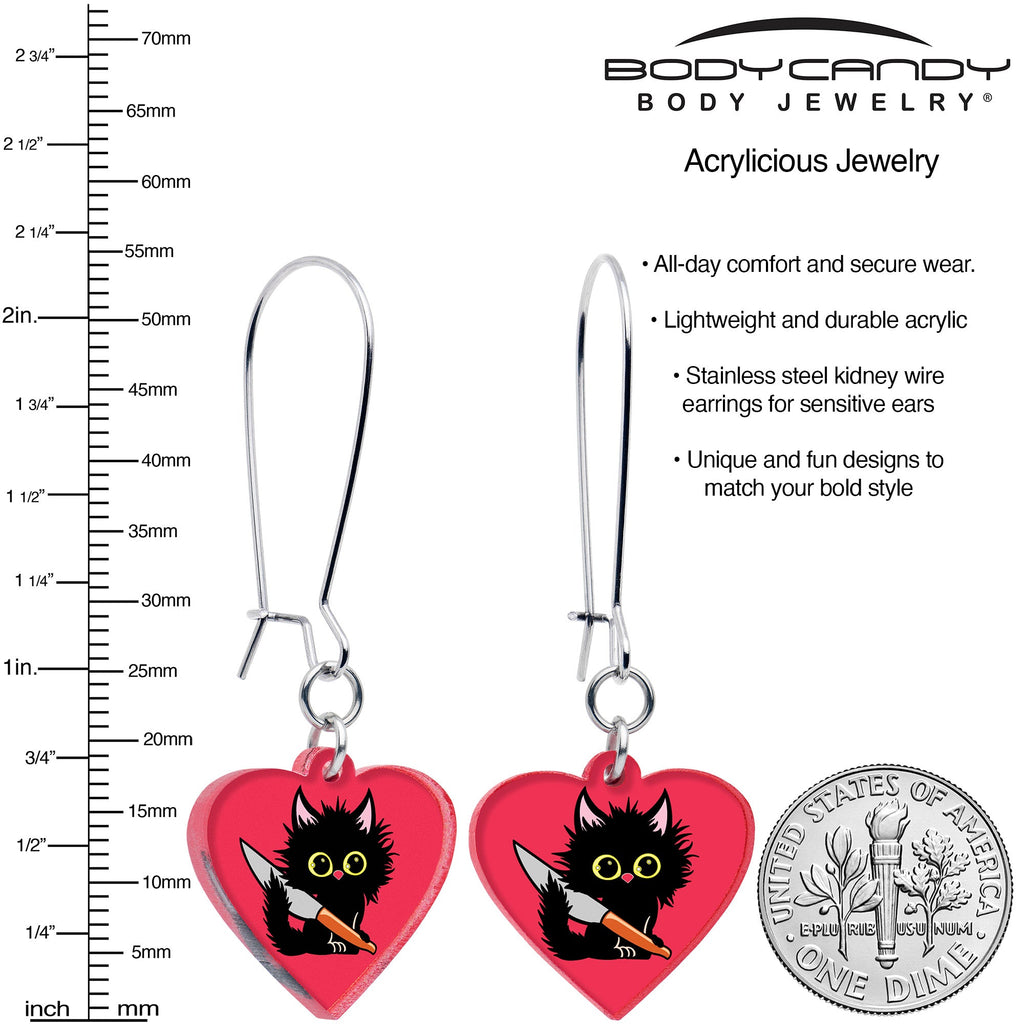 Heart Staby Cat Dangle Earrings by Onyx O - The misfit market