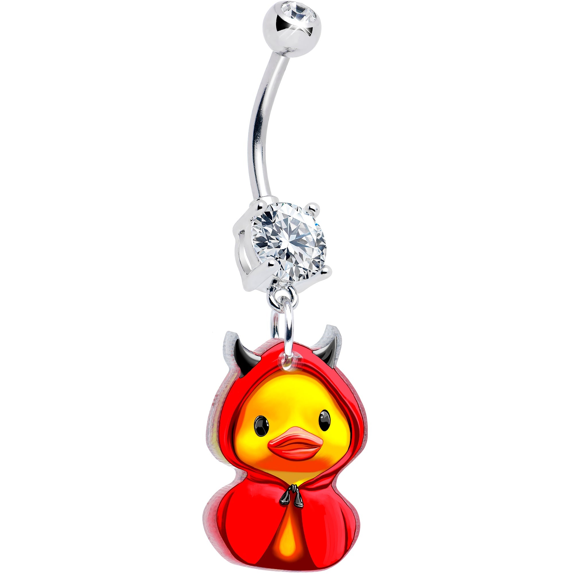 Clear Gem Hot Litle Devil Duck Dangle Belly Ring by Onyx O - The misfit market