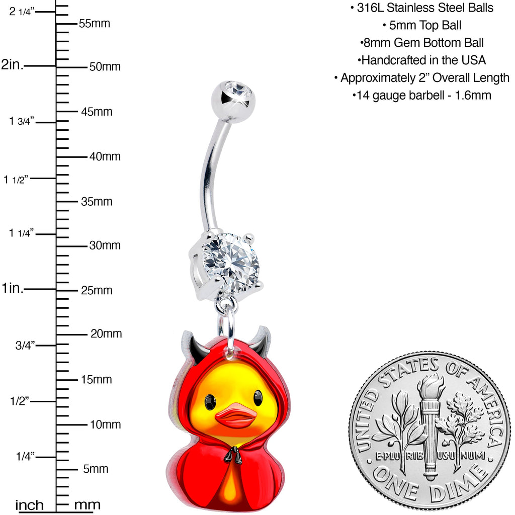 Clear Gem Hot Litle Devil Duck Dangle Belly Ring by Onyx O - The misfit market