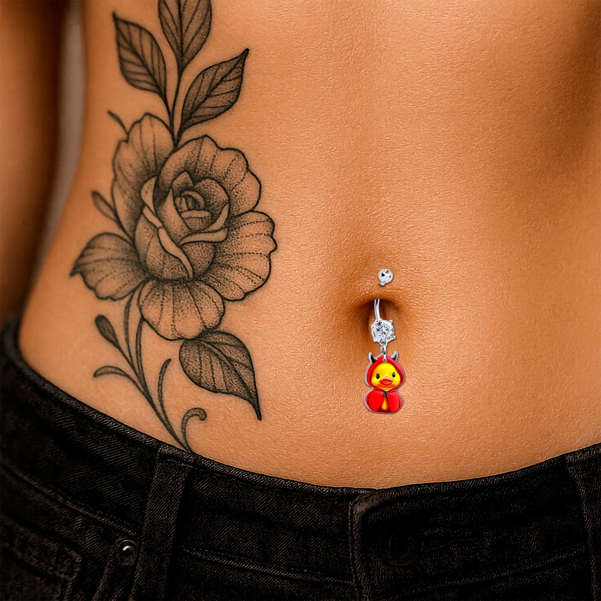Clear Gem Hot Litle Devil Duck Dangle Belly Ring by Onyx O - The misfit market