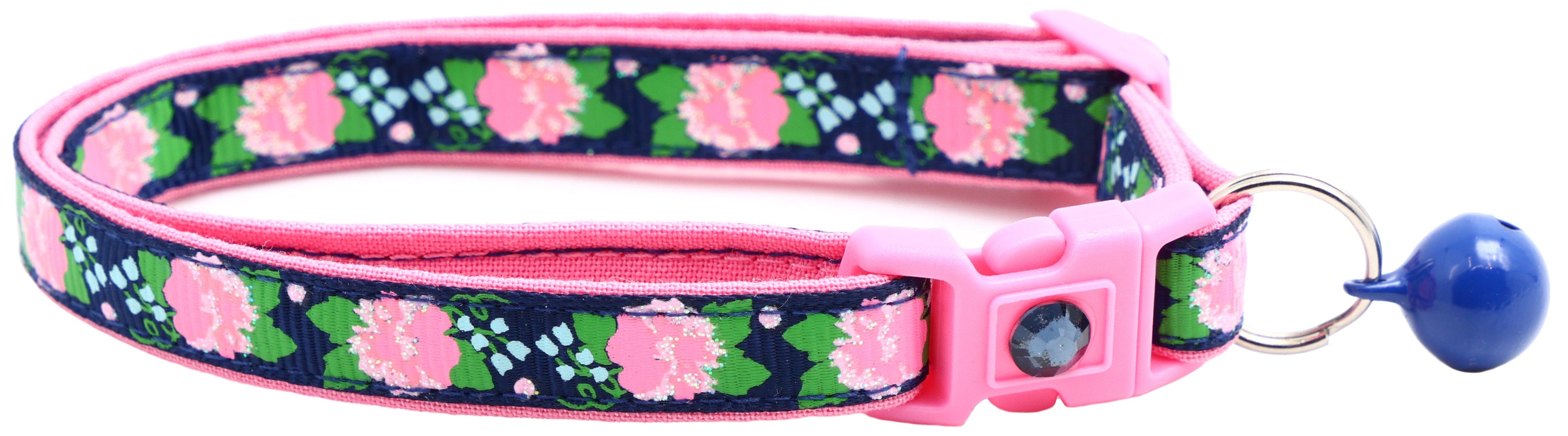 Pink Carnations on Navy Cat Collar - The misfit market