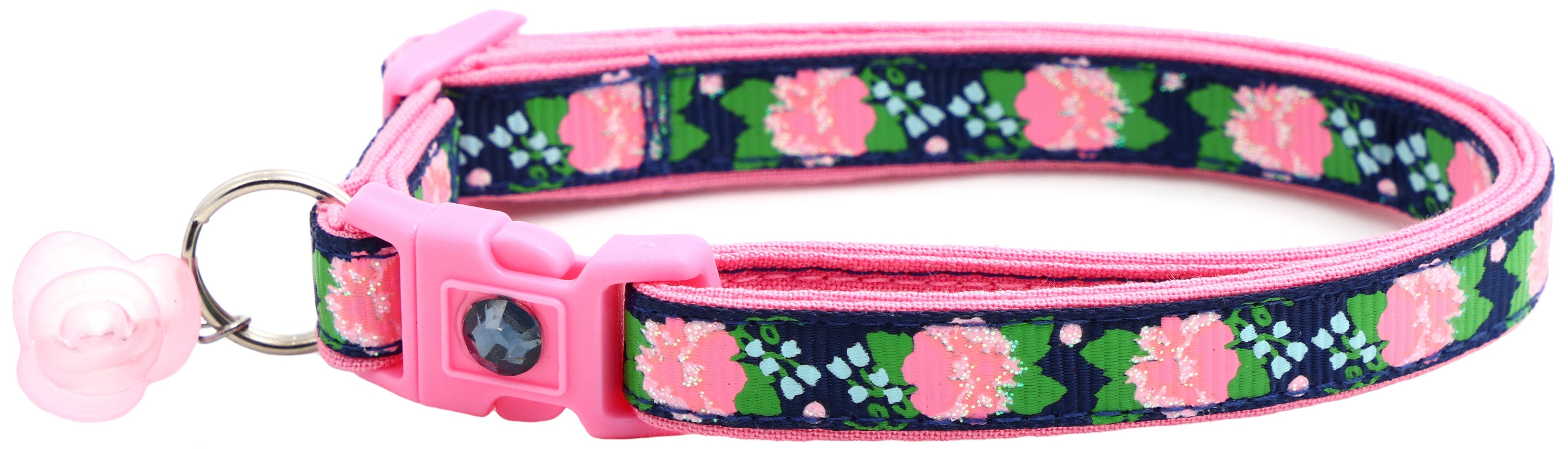 Pink Carnations on Navy Cat Collar - The misfit market