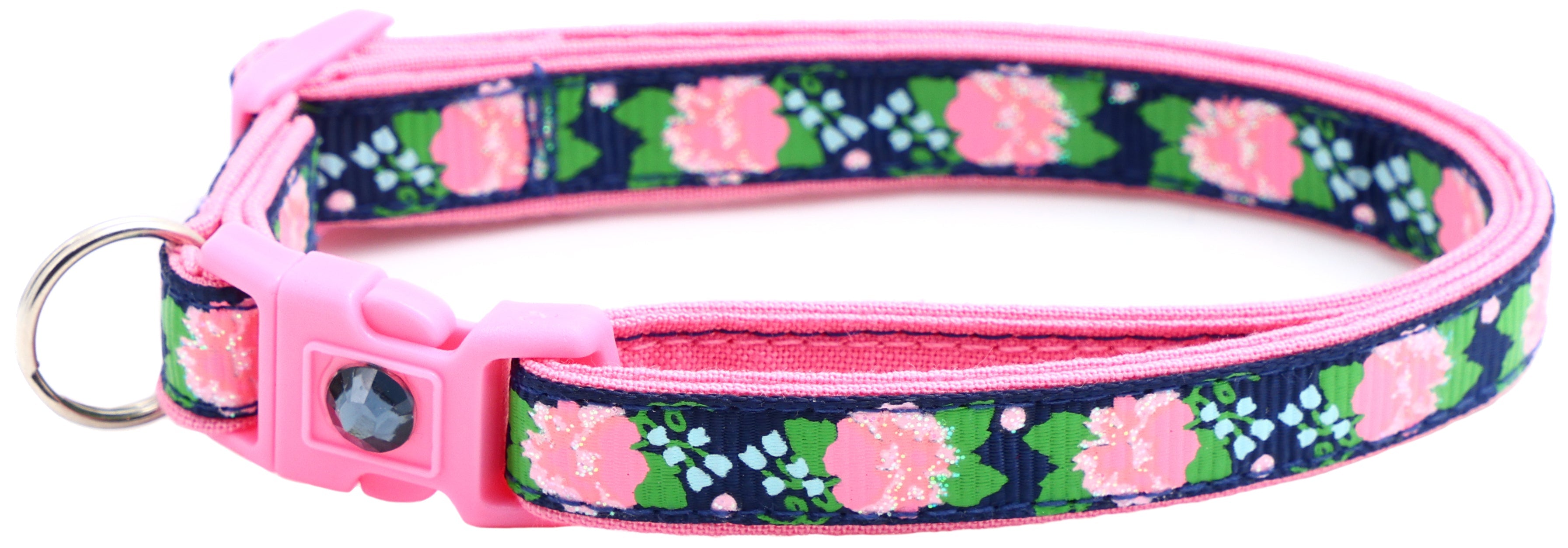 Pink Carnations on Navy Cat Collar - The misfit market