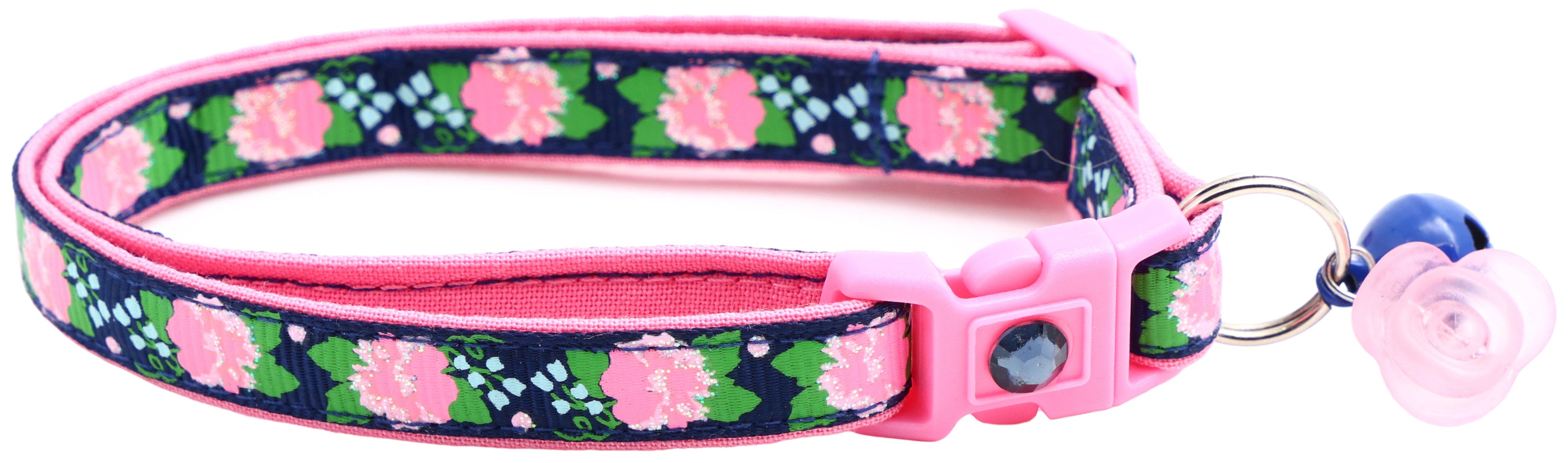Pink Carnations on Navy Cat Collar - The misfit market