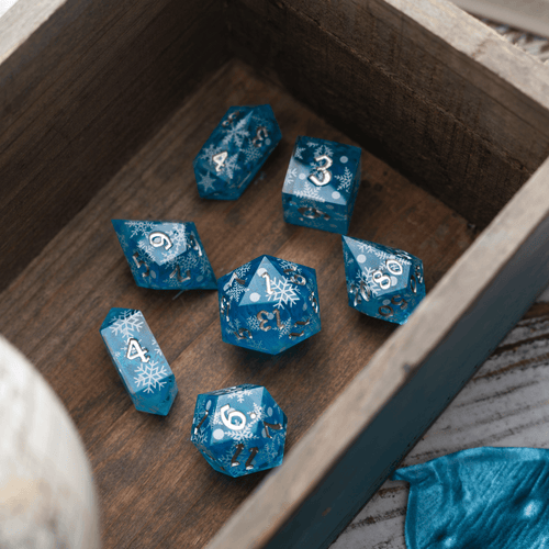 Christmas Blue Snowflake Handmade Resin DND Dice Set - The misfit market