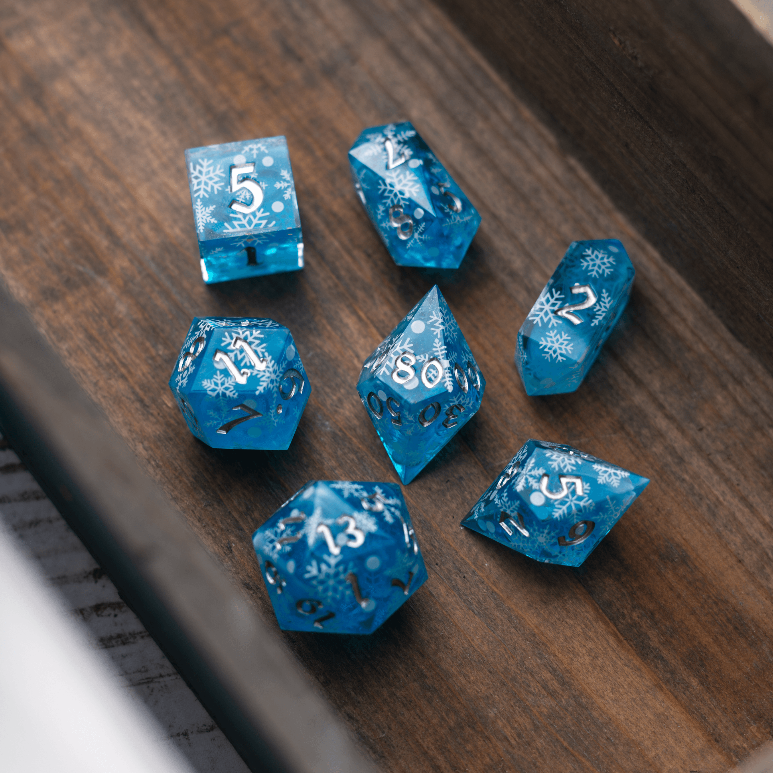 Christmas Blue Snowflake Handmade Resin DND Dice Set - The misfit market