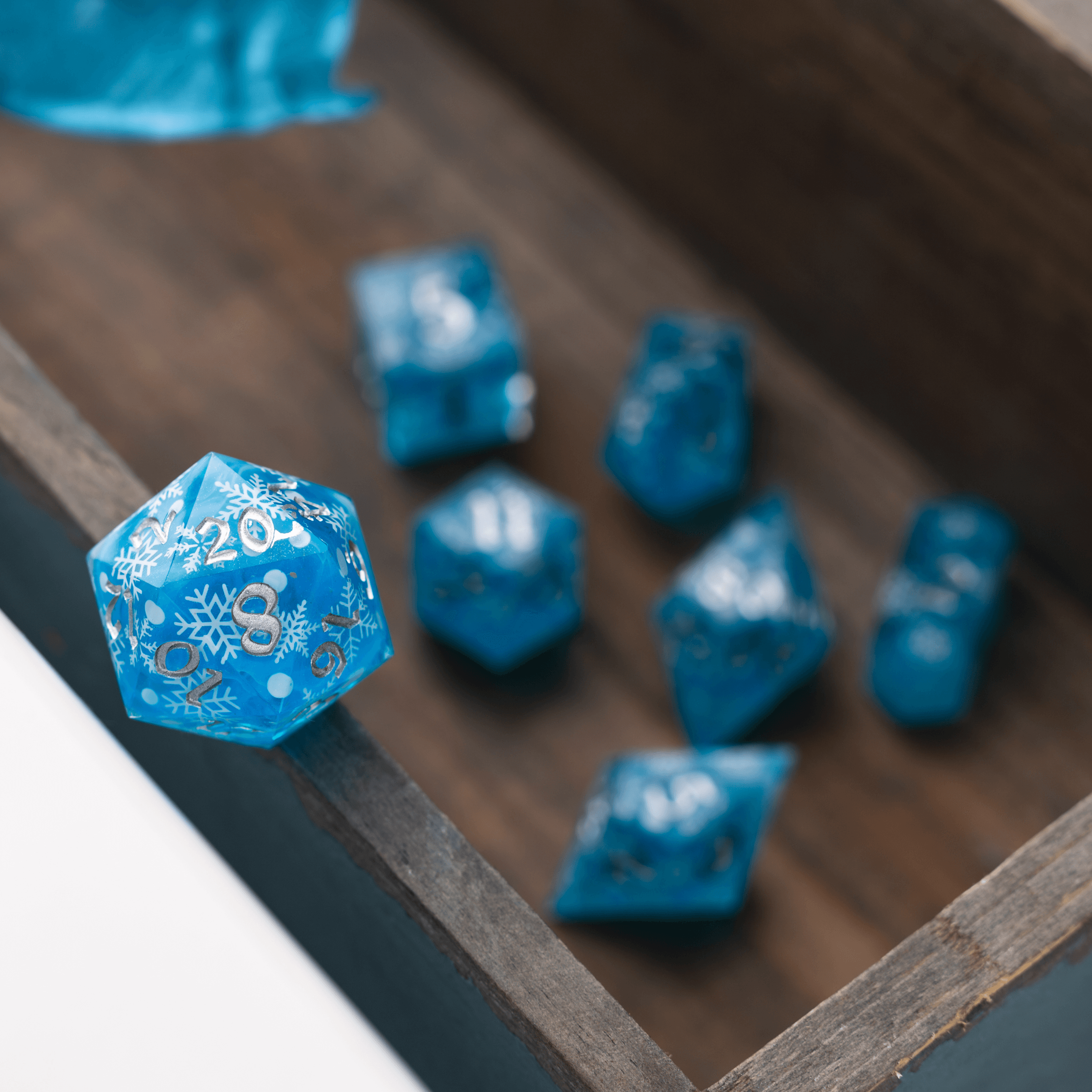 Christmas Blue Snowflake Handmade Resin DND Dice Set - The misfit market