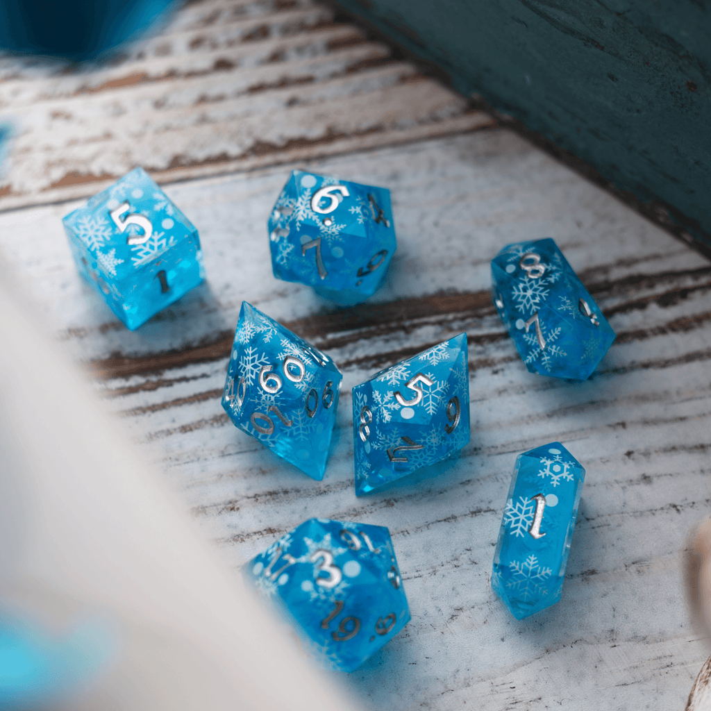 Christmas Blue Snowflake Handmade Resin DND Dice Set - The misfit market