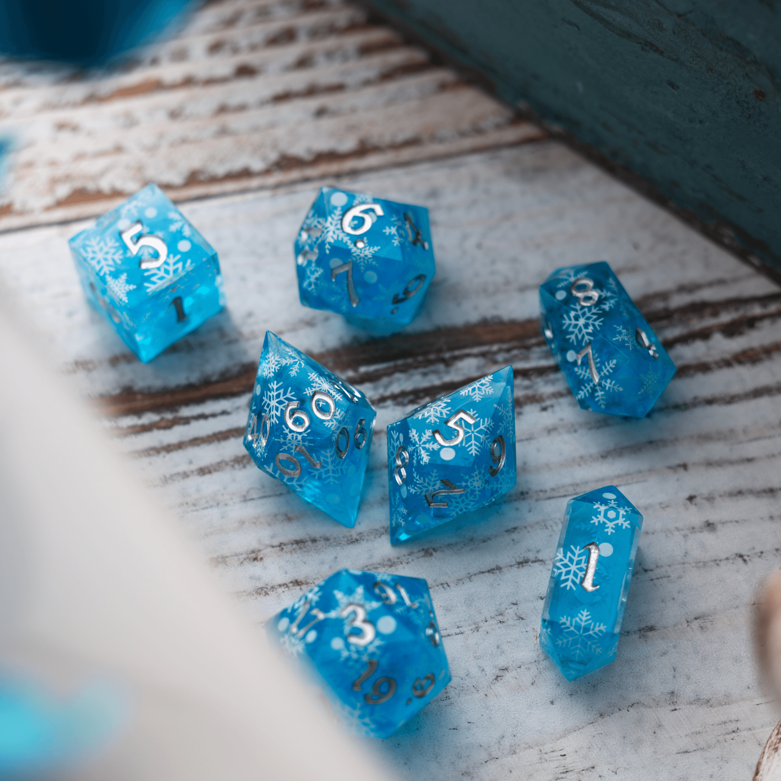 Christmas Blue Snowflake Handmade Resin DND Dice Set - The misfit market