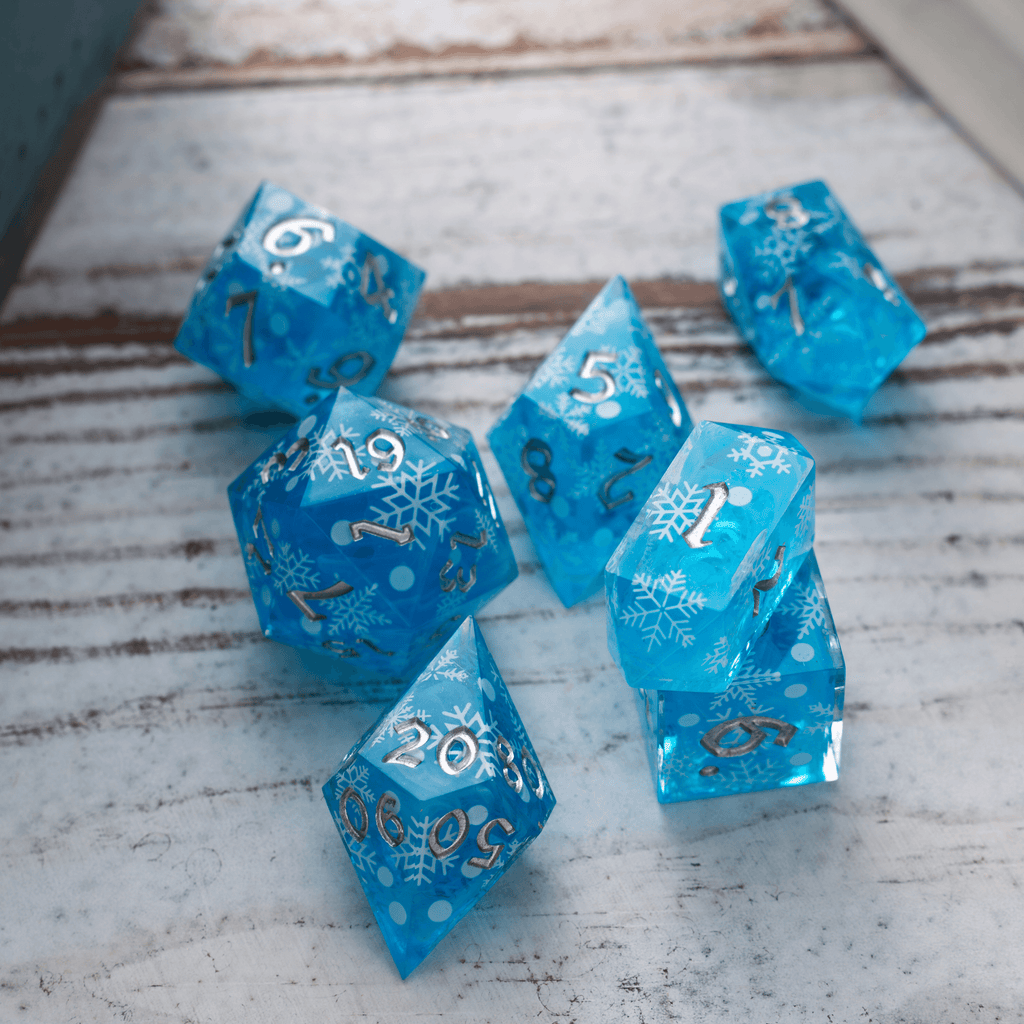 Christmas Blue Snowflake Handmade Resin DND Dice Set - The misfit market