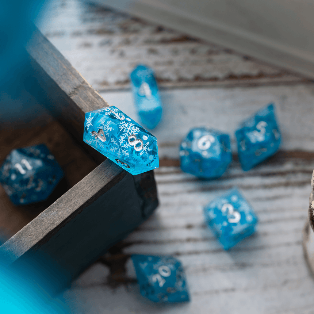 Christmas Blue Snowflake Handmade Resin DND Dice Set - The misfit market