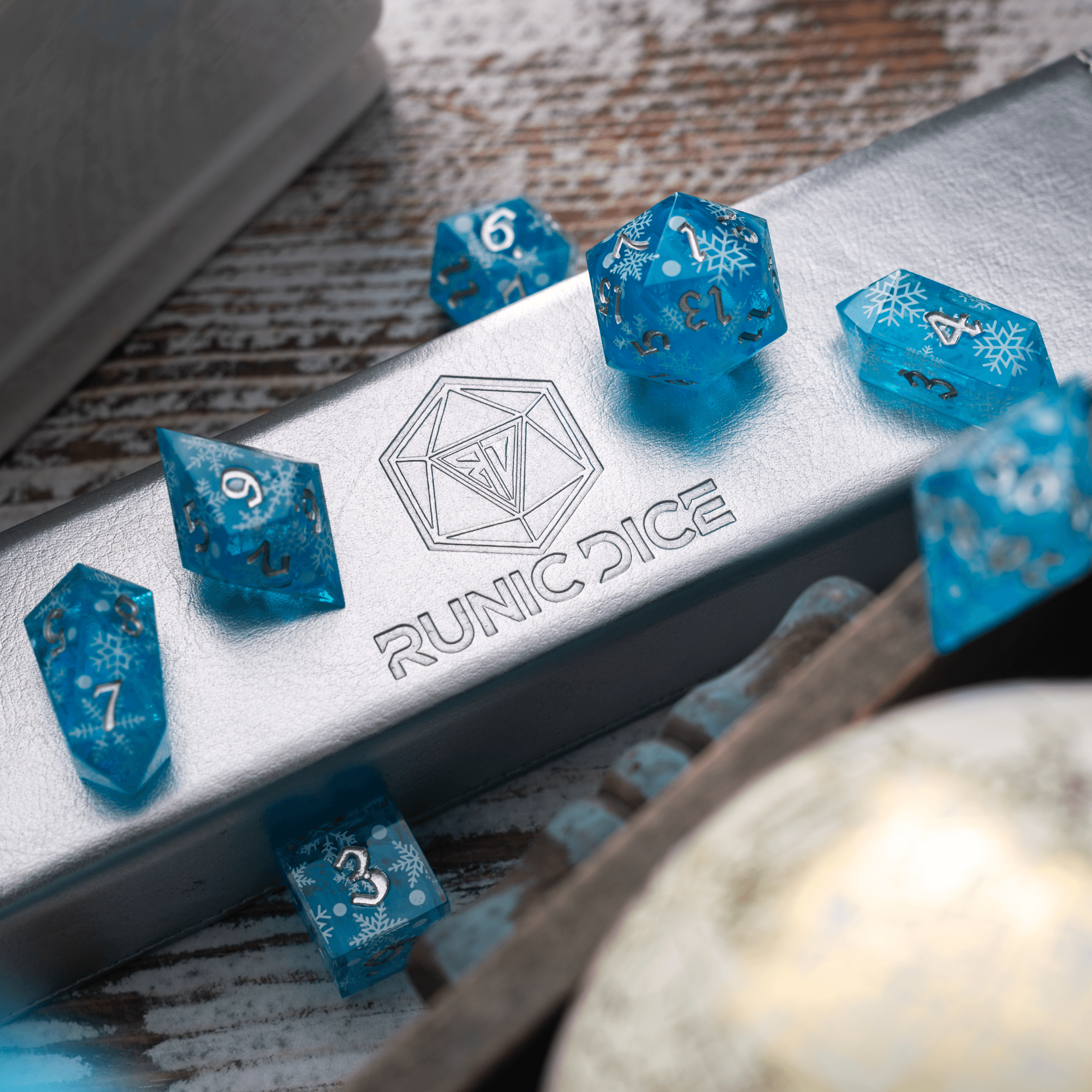 Christmas Blue Snowflake Handmade Resin DND Dice Set - The misfit market