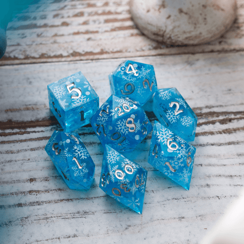 Christmas Blue Snowflake Handmade Resin DND Dice Set - The misfit market