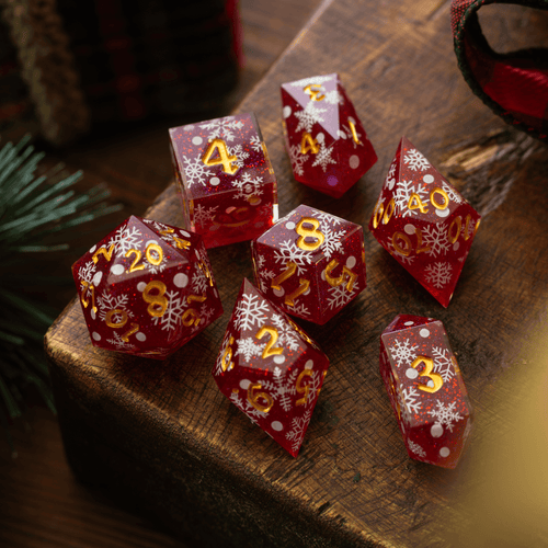 Christmas Red Snowflake Handmade Resin DND Dice Set - The misfit market