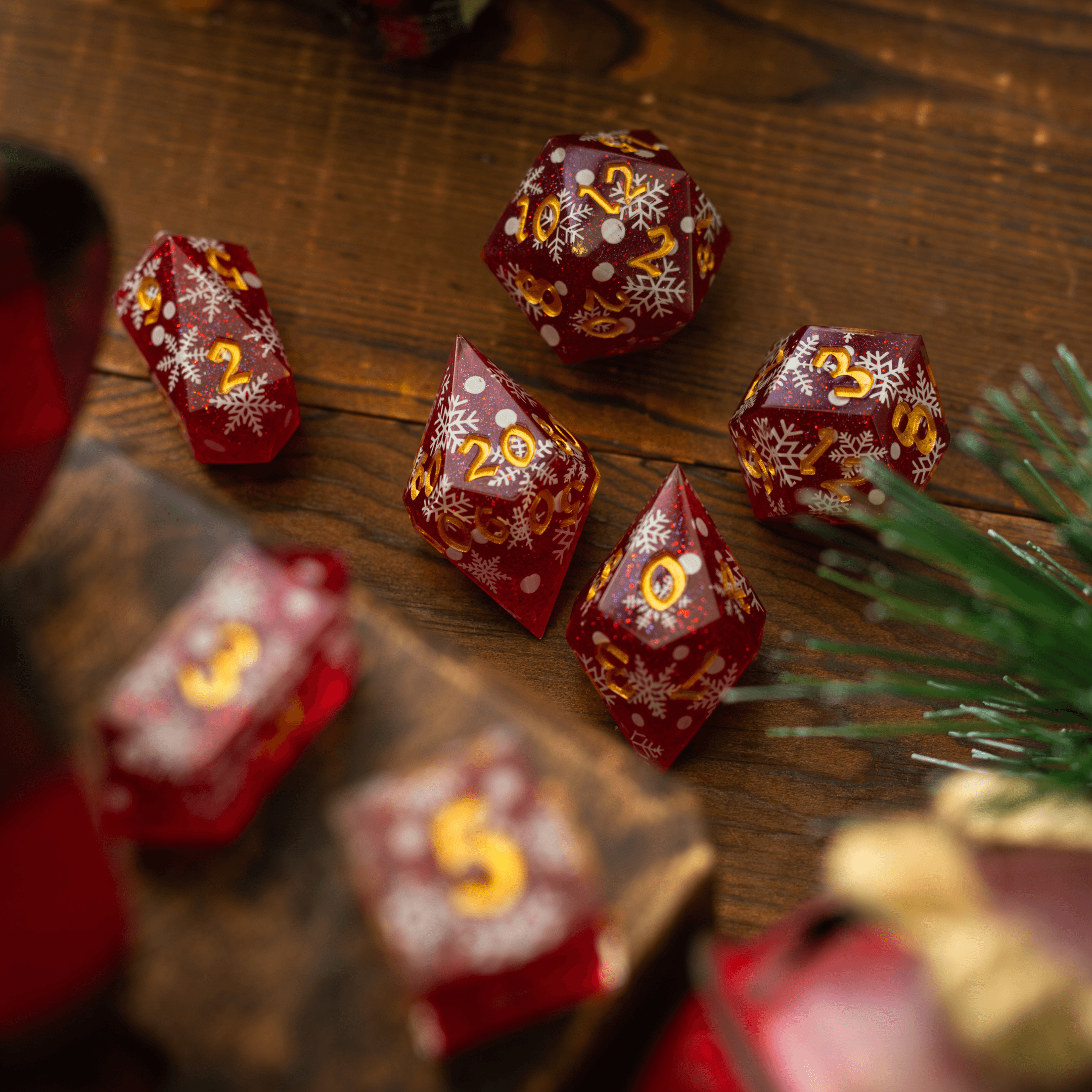 Christmas Red Snowflake Handmade Resin DND Dice Set - The misfit market
