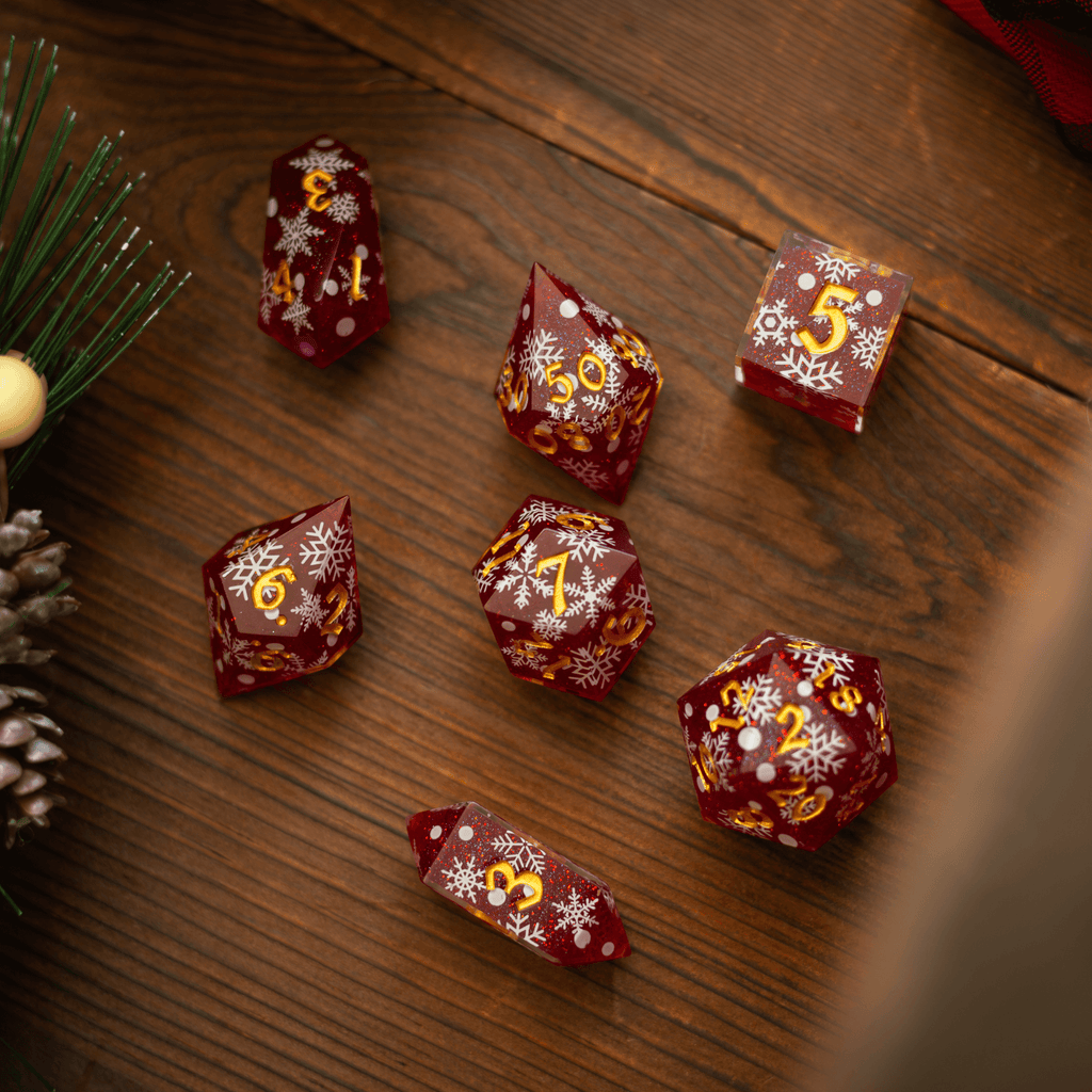 Christmas Red Snowflake Handmade Resin DND Dice Set - The misfit market
