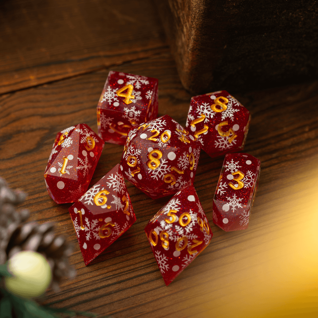 Christmas Red Snowflake Handmade Resin DND Dice Set - The misfit market