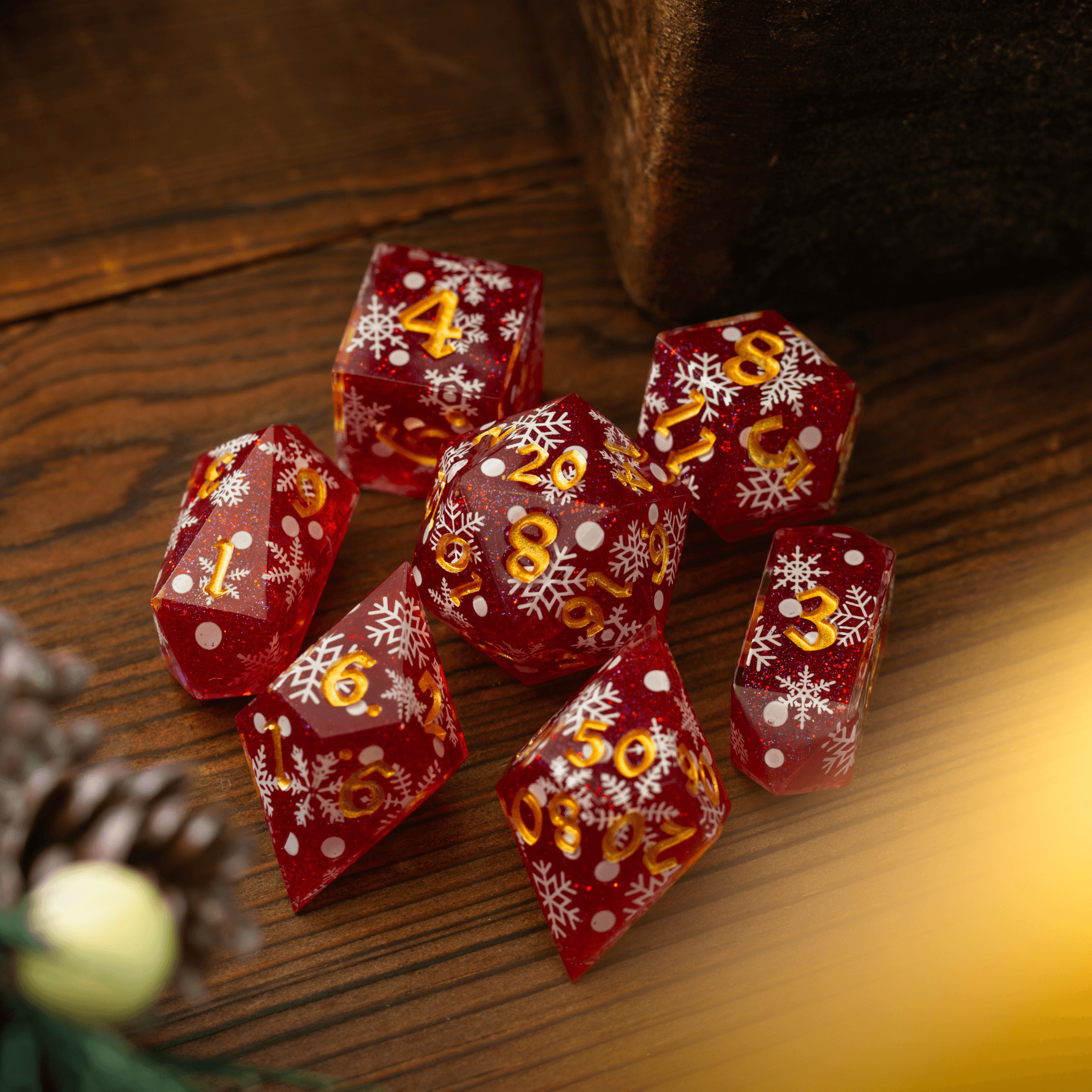 Christmas Red Snowflake Handmade Resin DND Dice Set - The misfit market