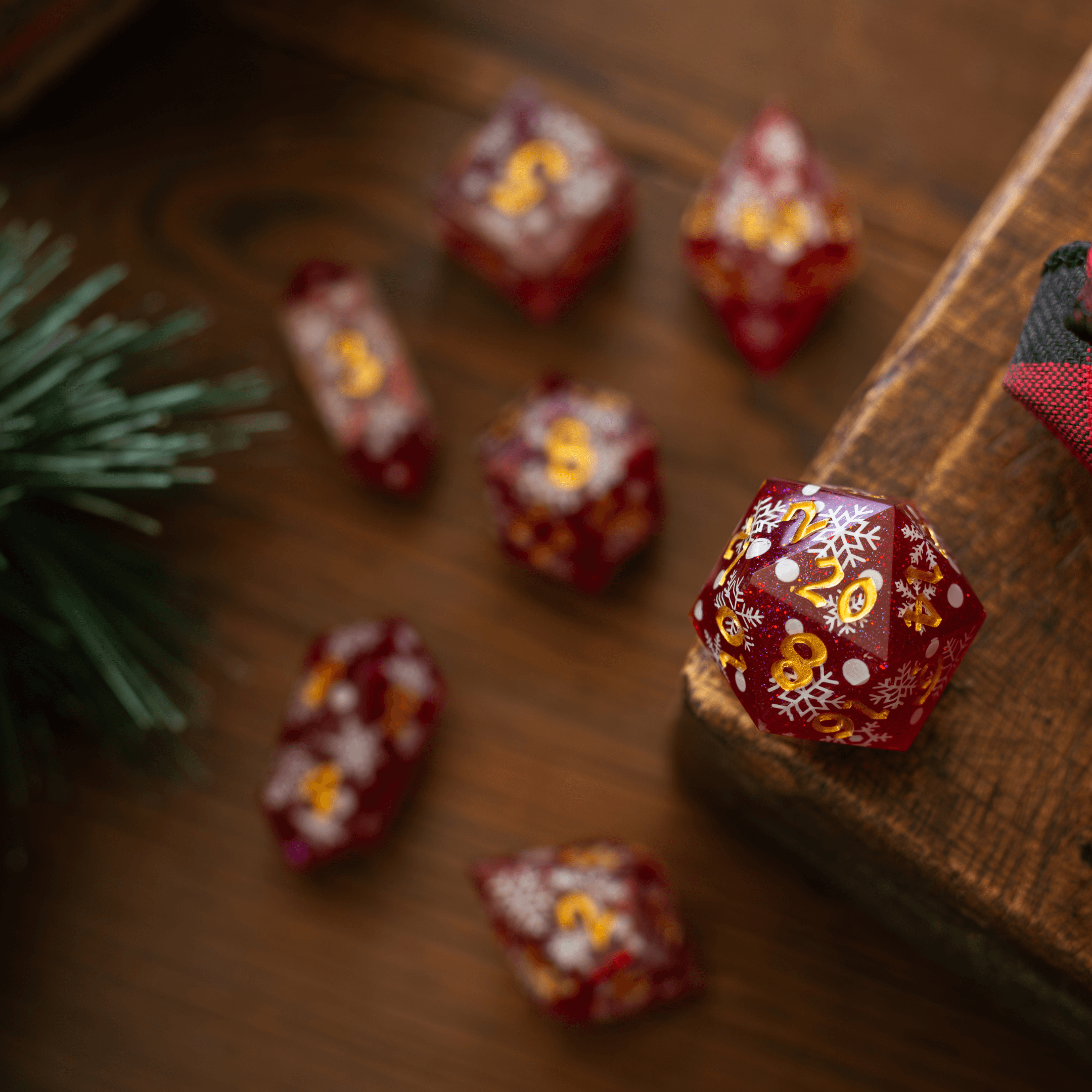Christmas Red Snowflake Handmade Resin DND Dice Set - The misfit market