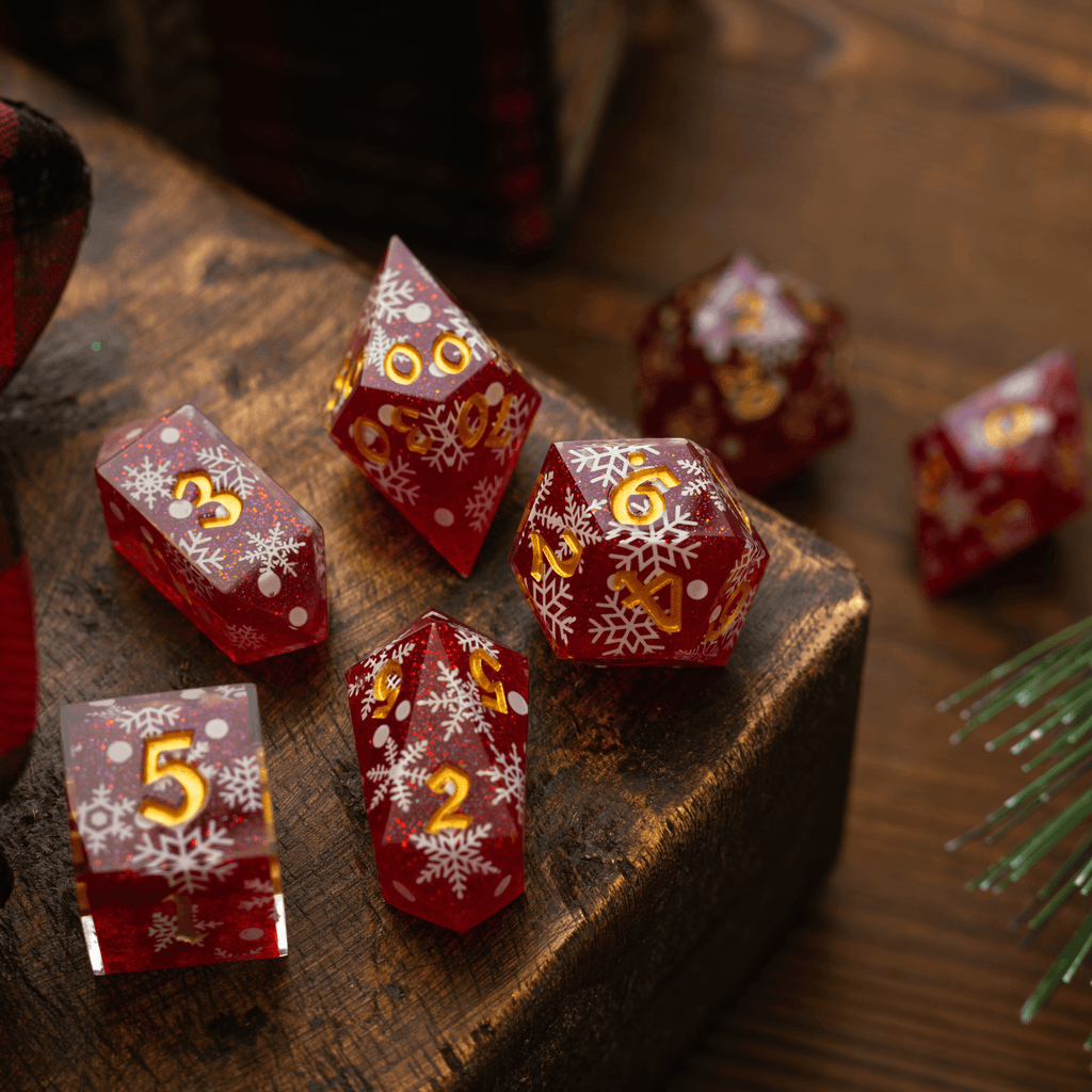 Christmas Red Snowflake Handmade Resin DND Dice Set - The misfit market