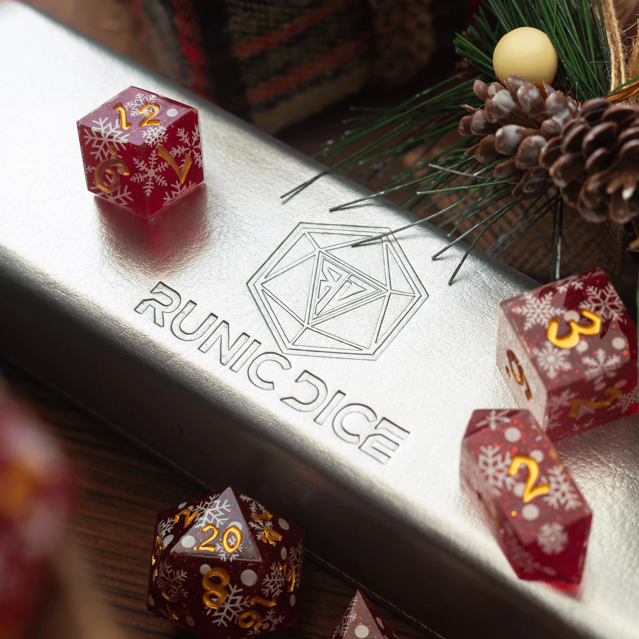 Christmas Red Snowflake Handmade Resin DND Dice Set - The misfit market