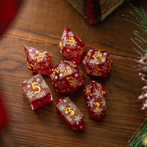 Christmas Red Snowflake Handmade Resin DND Dice Set - The misfit market
