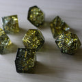 Dark Sun (Green And Yellow) Forge Fire Glass DND Dice Set - The misfit market
