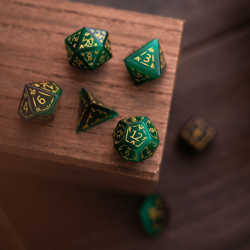 Dragon Shield Green Cats Eye Stone Gemstone DND Dice Set - The misfit market