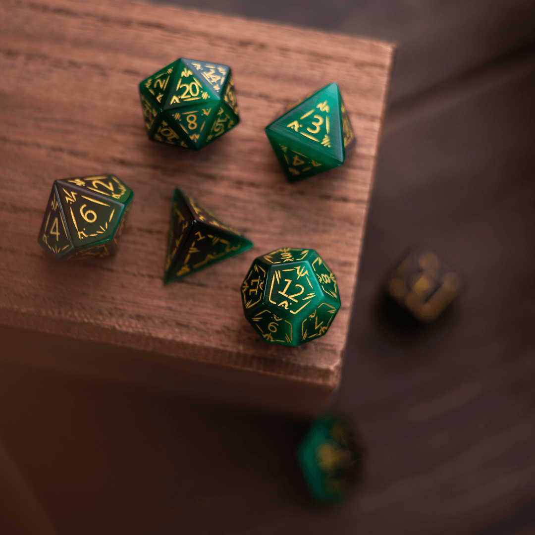 Dragon Shield Green Cats Eye Stone Gemstone DND Dice Set - The misfit market