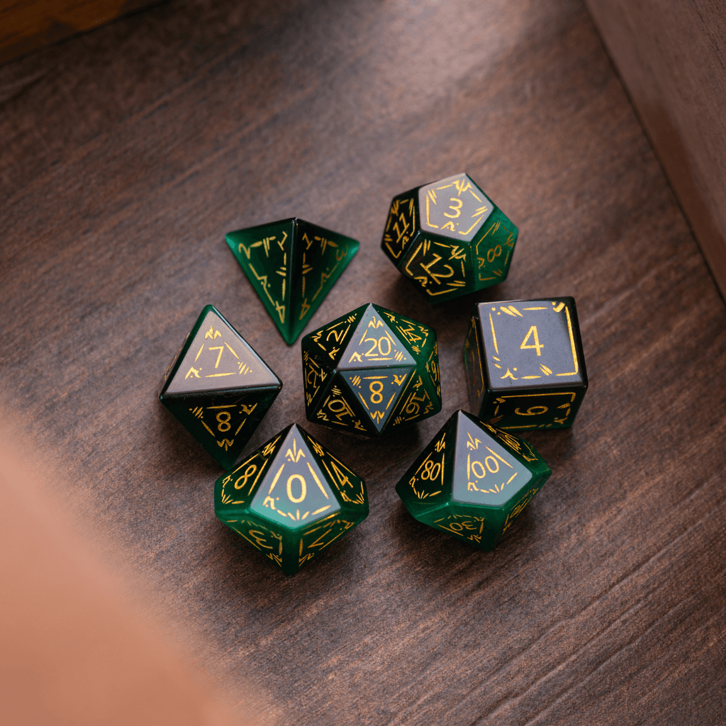 Dragon Shield Green Cats Eye Stone Gemstone DND Dice Set - The misfit market