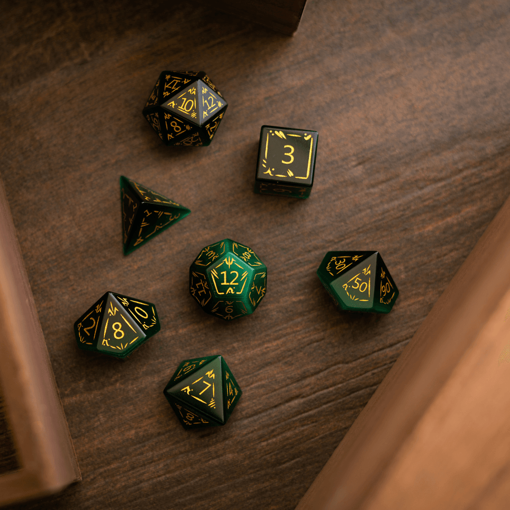 Dragon Shield Green Cats Eye Stone Gemstone DND Dice Set - The misfit market