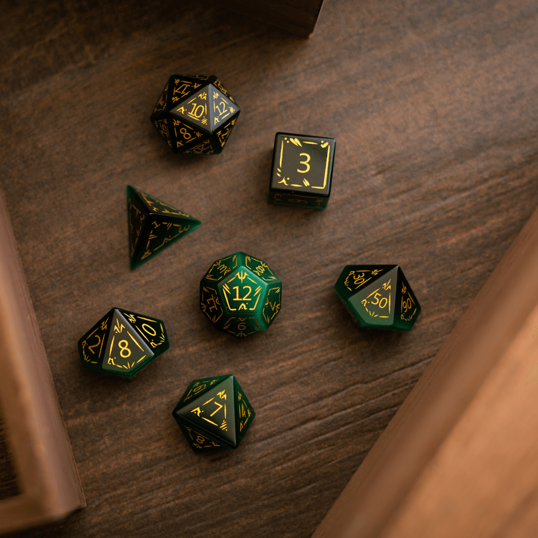 Dragon Shield Green Cats Eye Stone Gemstone DND Dice Set - The misfit market