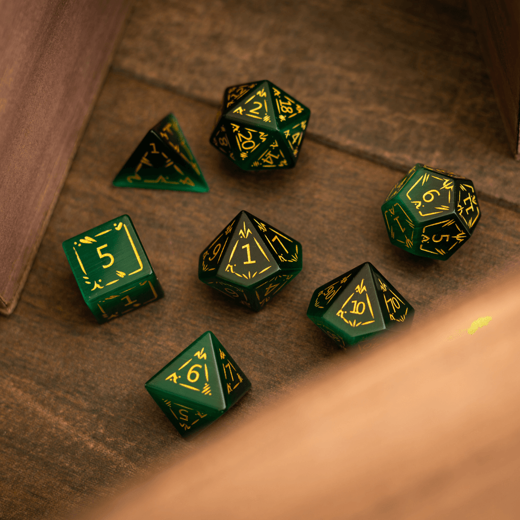 Dragon Shield Green Cats Eye Stone Gemstone DND Dice Set - The misfit market