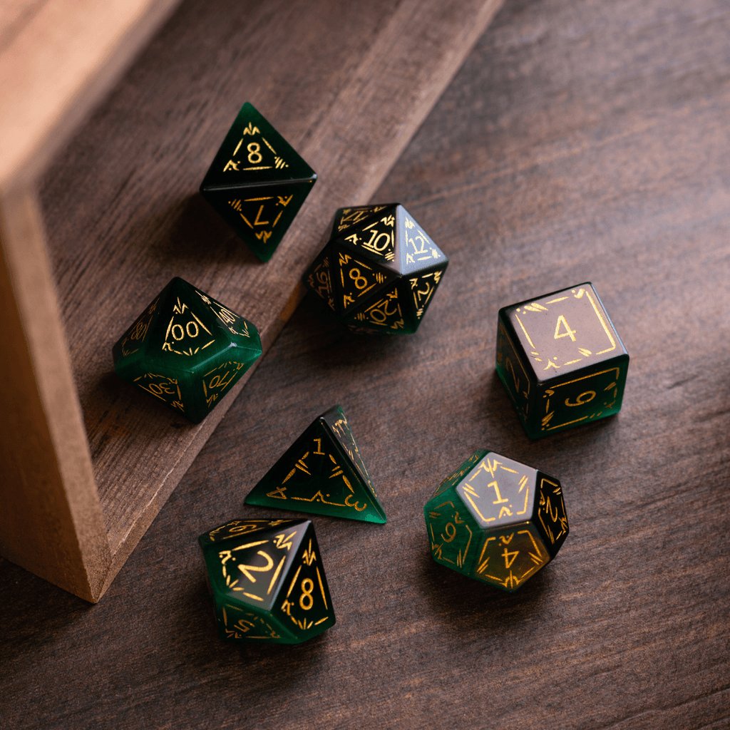 Dragon Shield Green Cats Eye Stone Gemstone DND Dice Set - The misfit market