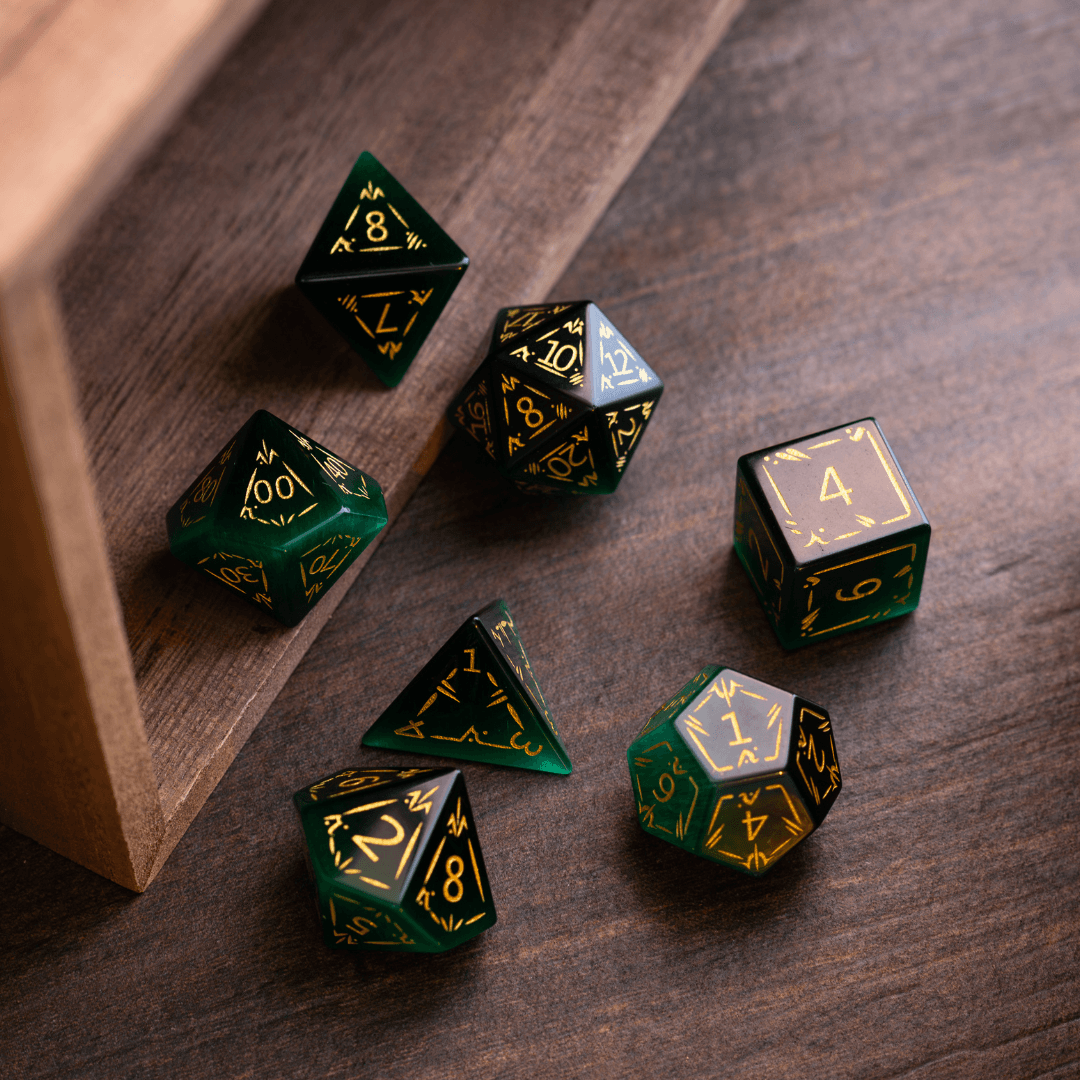 Dragon Shield Green Cats Eye Stone Gemstone DND Dice Set - The misfit market