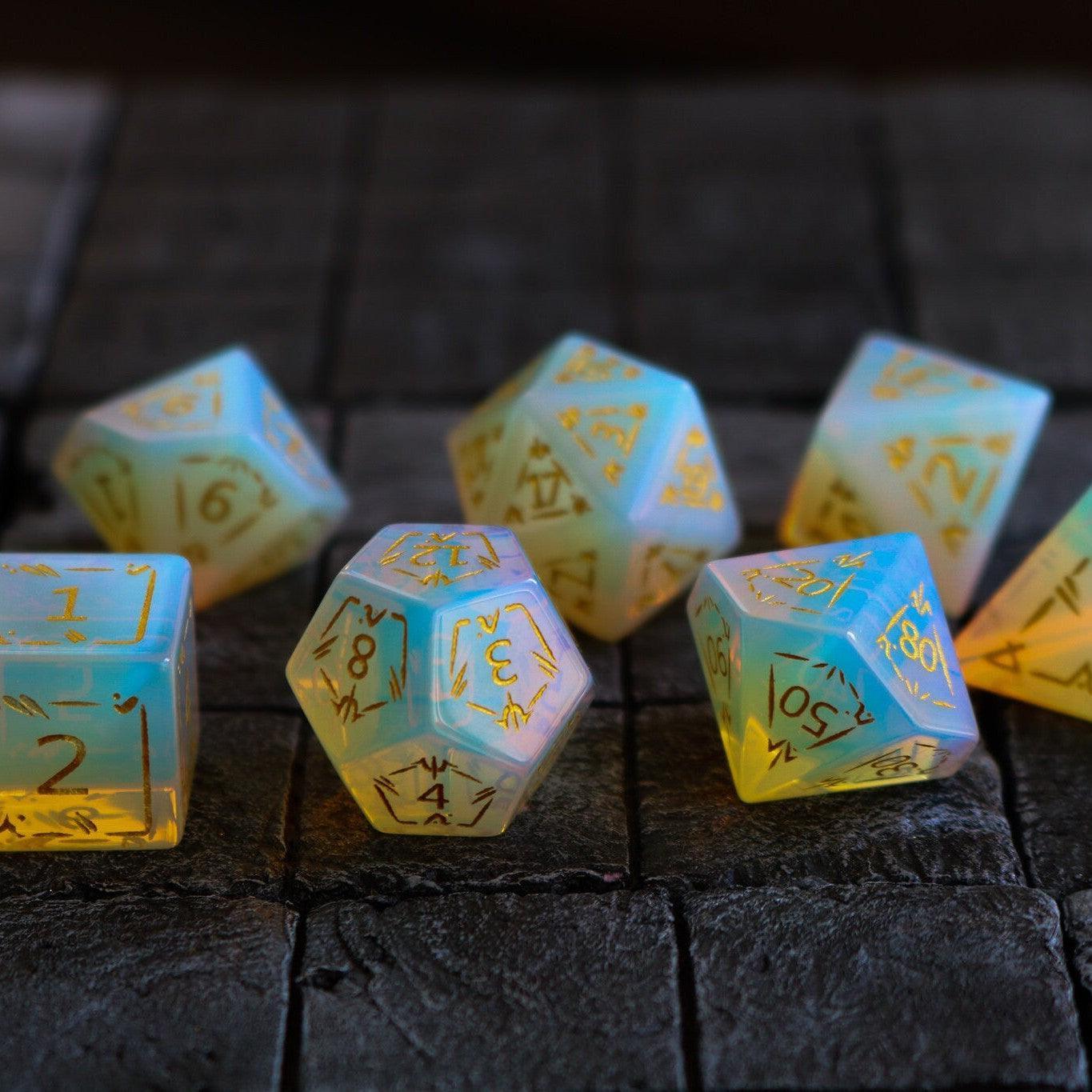 Dragon Shield Opalite Gemstone DND Dice Set - The misfit market